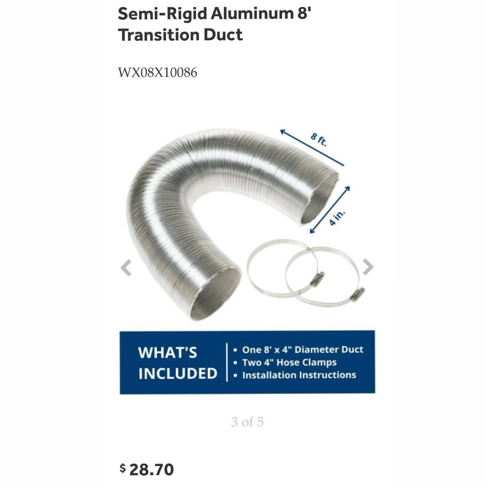 Brand New GE 8’ Semi-Rigid Dryer Duct + 2 Hose Clamps